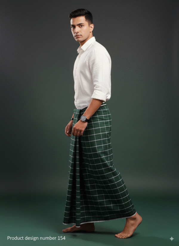 Men's Classic Plaid Lungi - Elegant Dark Green Design