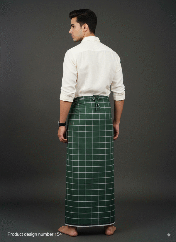 Men's Classic Plaid Lungi - Elegant Dark Green Design