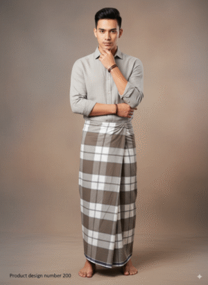 Men's Sophisticated Plaid Lungi - Brown & White Checkered Design