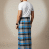 Men's Stylish Plaid Lungi - Modern Grey and Blue Checkered Design