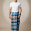 Men's Stylish Plaid Lungi - Modern Grey and Blue Checkered Design