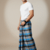 Men's Stylish Plaid Lungi - Modern Grey and Blue Checkered Design