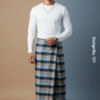 Men's Stylish Plaid Lungi - Modern Tan and Blue Checkered Design