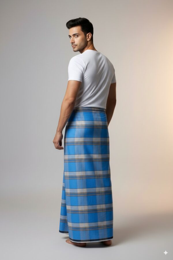 Men's Modern Plaid Lungi - Stylish Blue & Grey Design