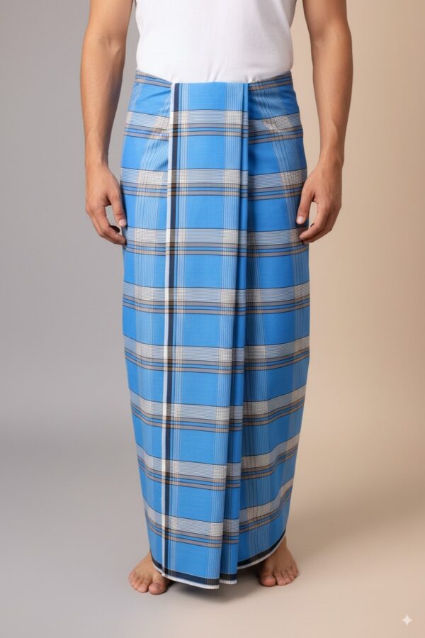 Men's Modern Plaid Lungi - Stylish Blue & Grey Design