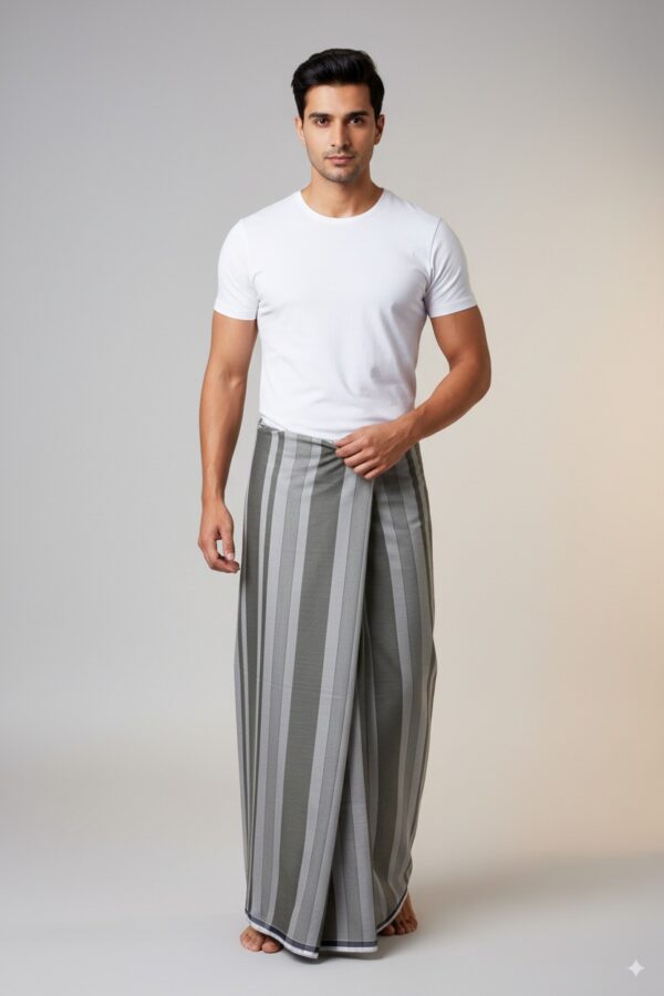 Men's Modern Lungi - Sleek Grey Striped Design