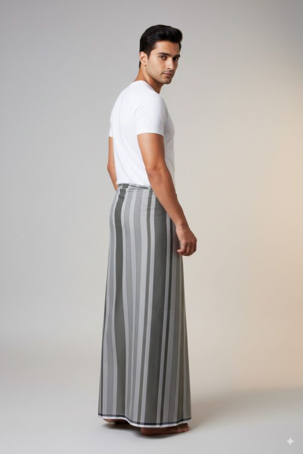 Men's Modern Lungi - Sleek Grey Striped Design