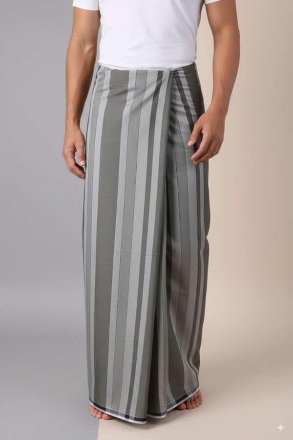 Men's Modern Lungi - Sleek Grey Striped Design