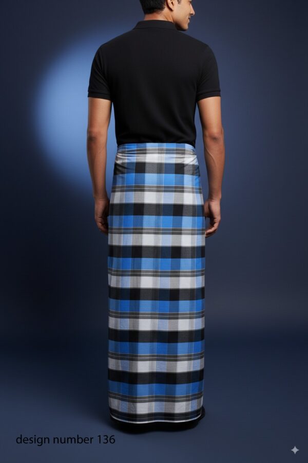 Men's Modern Lungi - Bold Blue & White Checkered Design
