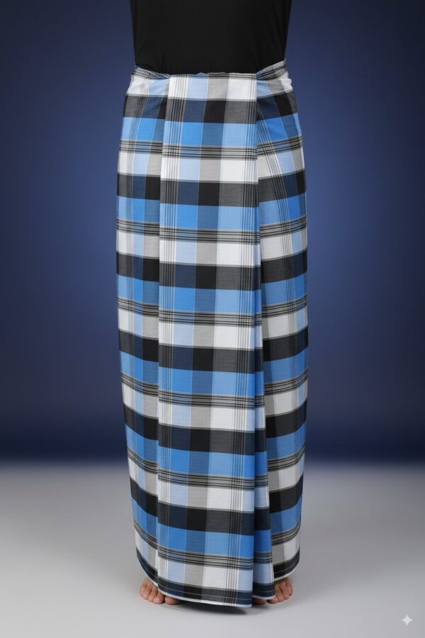 Men's Modern Lungi - Bold Blue & White Checkered Design