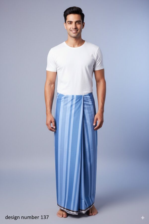 Men's Classic Striped Lungi - Shades of Blue Design