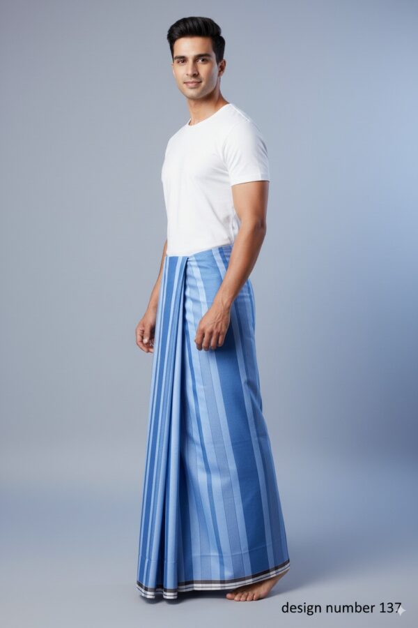Men's Classic Striped Lungi - Shades of Blue Design