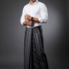 Men's Modern Lungi - Sleek Black & Grey Striped Design