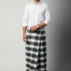 Men's Classic Lungi - Elegant Olive Green & White Checkered Design