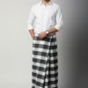 Men's Classic Lungi - Elegant Olive Green & White Checkered Design