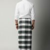 Men's Classic Lungi - Elegant Olive Green & White Checkered Design