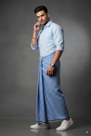 Generated Image September 05, 2025 - 11_13PM Men's Stylish Lungi - Light Blue Gingham Check Design