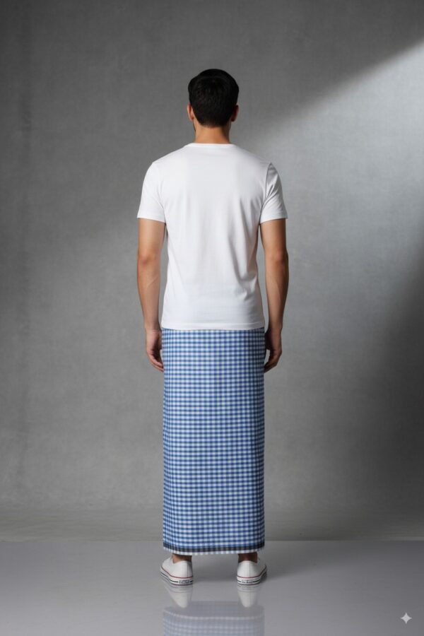 Men's Stylish Lungi - Light Blue Gingham Check Design