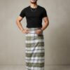 Men's Modern Plaid Lungi - Stylish Olive Green & White Design
