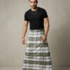 Men's Modern Plaid Lungi - Stylish Olive Green & White Design