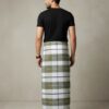 Men's Modern Plaid Lungi - Stylish Olive Green & White Design