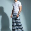 Men's Modern Plaid Lungi - Stylish Grey & Blue Design