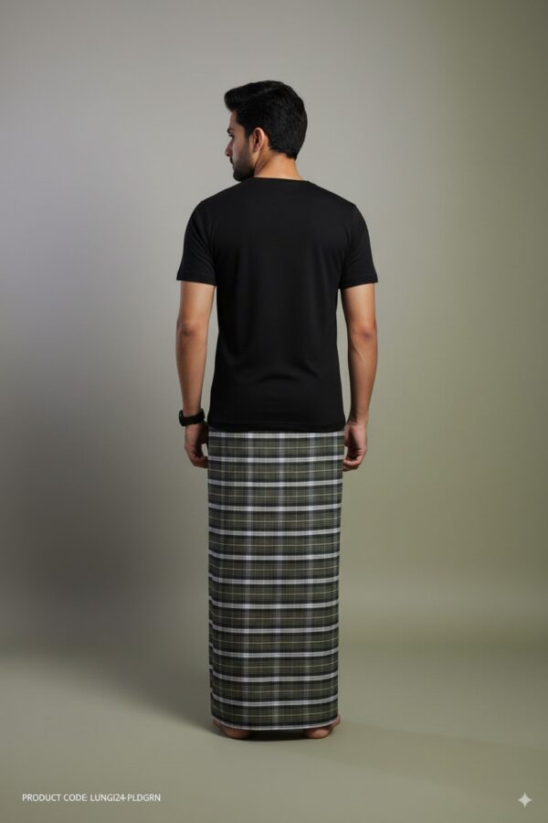 Generated Image September 05, 2025 - 5_30PM Men's Modern Plaid Lungi - Stylish Olive Green & White Design