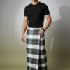 Men's Modern Plaid Lungi - Stylish Olive Green & White Design