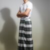 Men's Modern Plaid Lungi - Stylish Olive Green & White Design