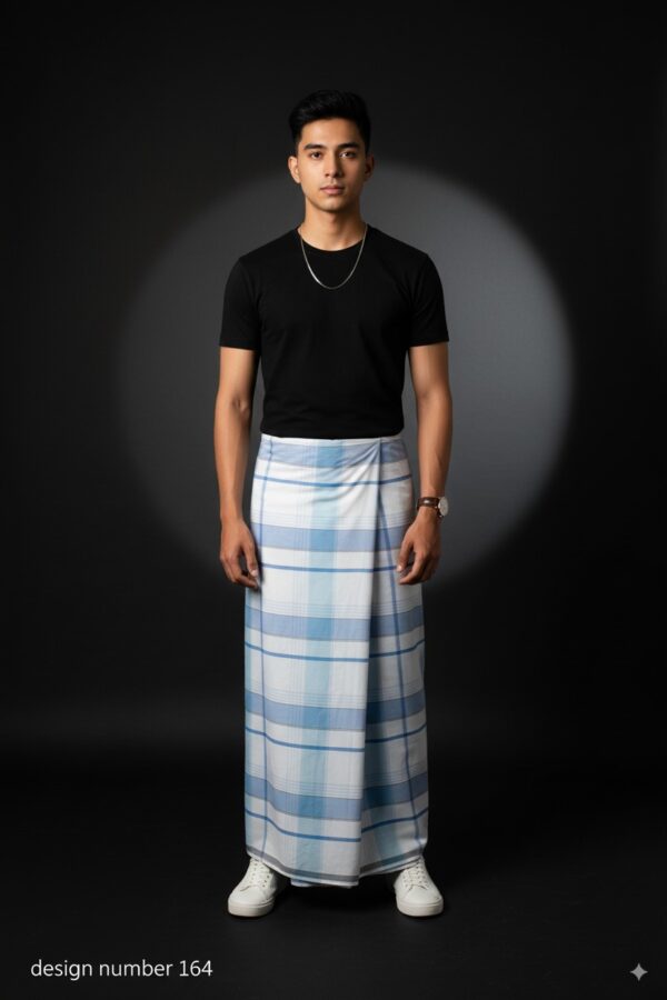 Men's Modern Lungi - Crisp Blue & White Checkered Design