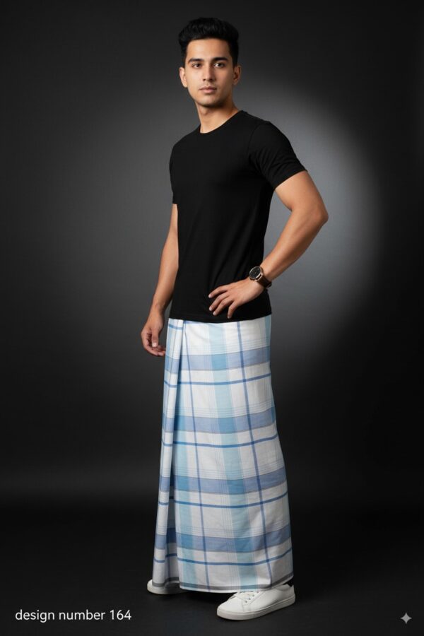 Men's Modern Lungi - Crisp Blue & White Checkered Design