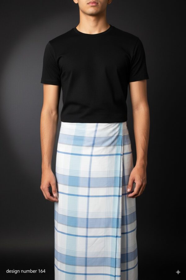 Men's Modern Lungi - Crisp Blue & White Checkered Design