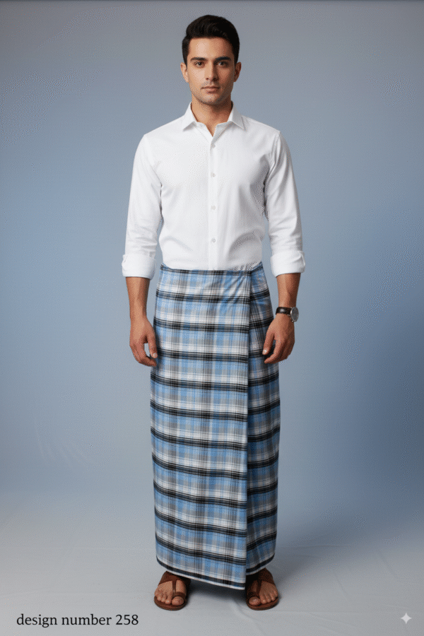 Classic Men's Lungi - Crisp Blue & White Checkered Design