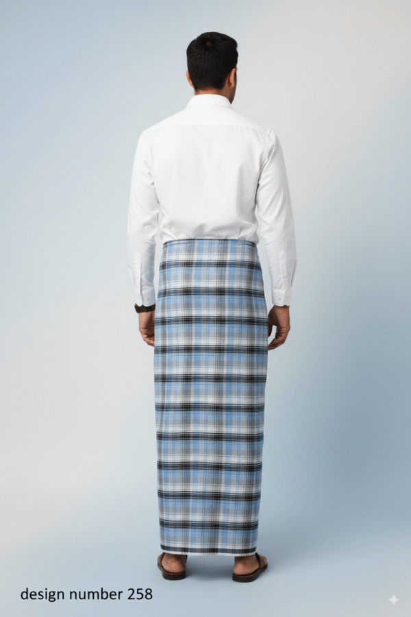Classic Men's Lungi - Crisp Blue & White Checkered Design