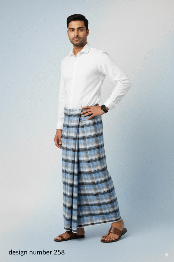 Classic Men's Lungi - Crisp Blue & White Checkered Design