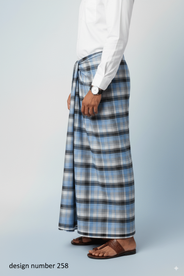Classic Men's Lungi - Crisp Blue & White Checkered Design