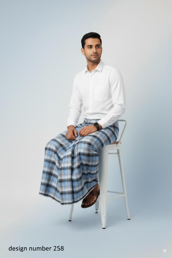 Classic Men's Lungi - Crisp Blue & White Checkered Design