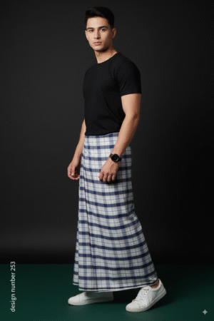 Men's Modern Lungi - Stylish Blue & White Checkered Design