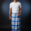 Men's Modern Lungi - Bold Blue & White Checkered Design