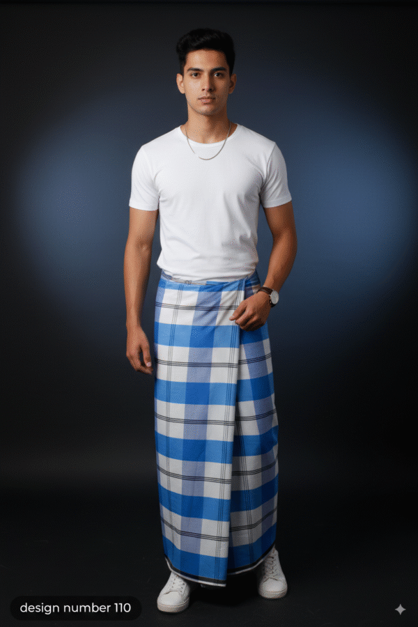 Men's Modern Lungi - Bold Blue & White Checkered Design