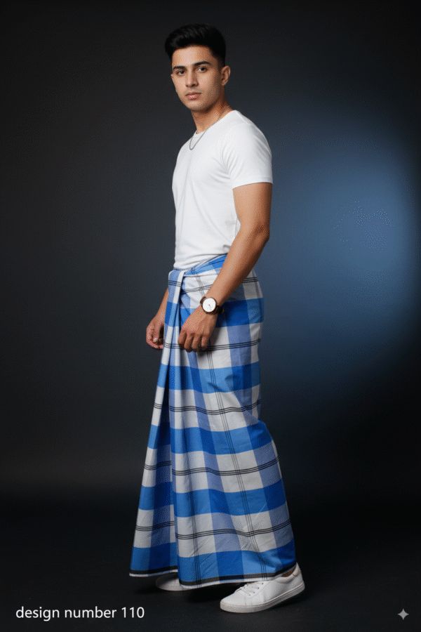 Men's Modern Lungi - Bold Blue & White Checkered Design