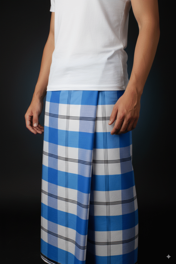 Men's Modern Lungi - Bold Blue & White Checkered Design