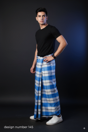 Men's Modern Lungi - Bold Blue & White Checkered Design