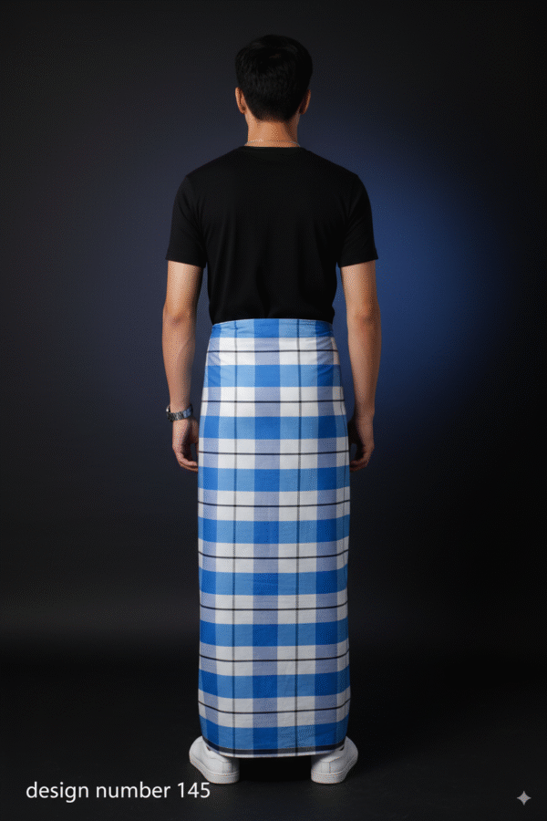 Men's Modern Lungi - Bold Blue & White Checkered Design