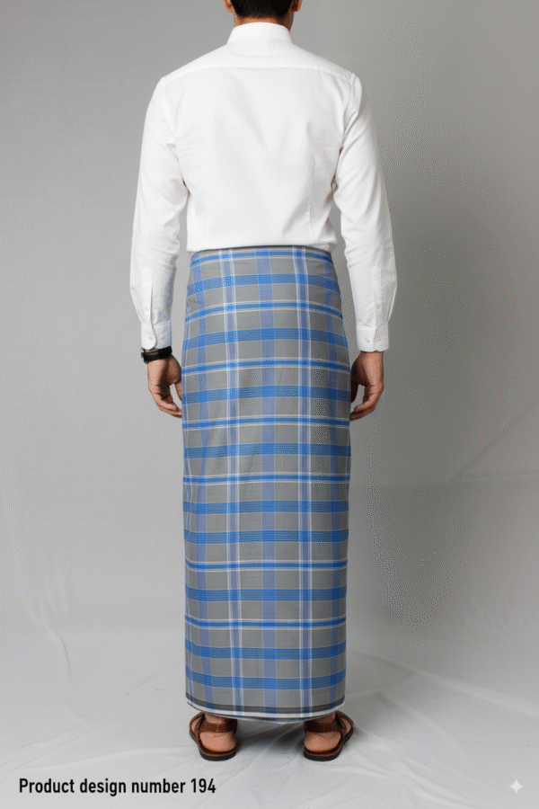 Generated Image September 09, 2025 - 6_10PM Classic Men's Lungi - Stylish Grey & Blue Plaid Design