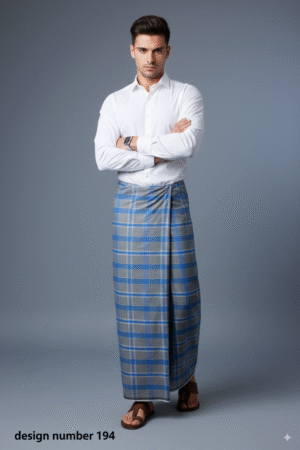 Generated Image September 09, 2025 - 6_13PM Classic Men's Lungi - Stylish Grey & Blue Plaid Design