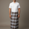 Classic Men's Lungi - Refined Grey and White Checkered Design
