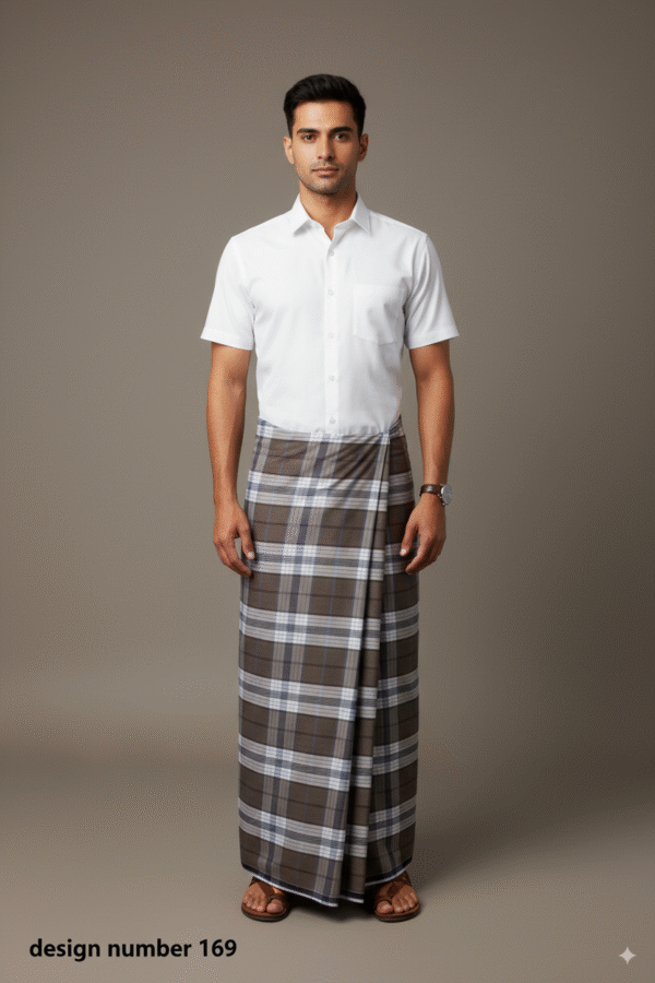 Classic Men's Lungi - Refined Grey and White Checkered Design