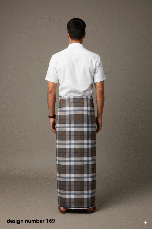 Classic Men's Lungi - Refined Grey and White Checkered Design