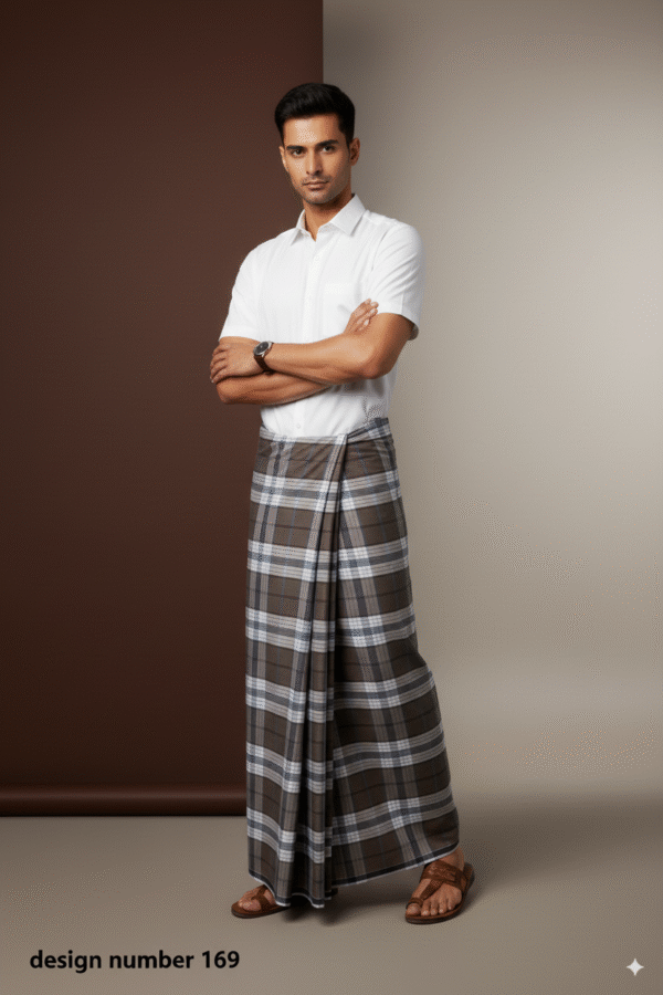 Classic Men's Lungi - Refined Grey and White Checkered Design